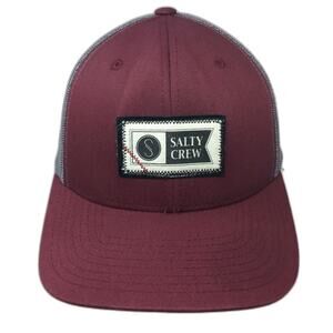 Salty Crew Red Baseball Cap One Size Mesh Back Snapback Patch Hat Adjustable